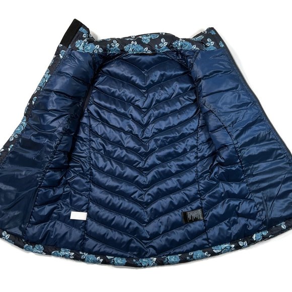 The North Face Womens Small Puffer Vest 550 Goose Down Blue Floral Zip Slim - Picture 6 of 9